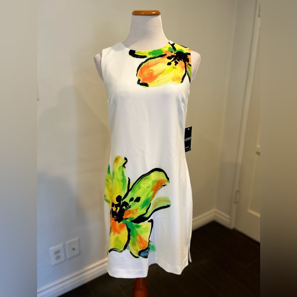 Ralph Lauren NWT Size 10 Sleeveless White Floral Knee Length Dress